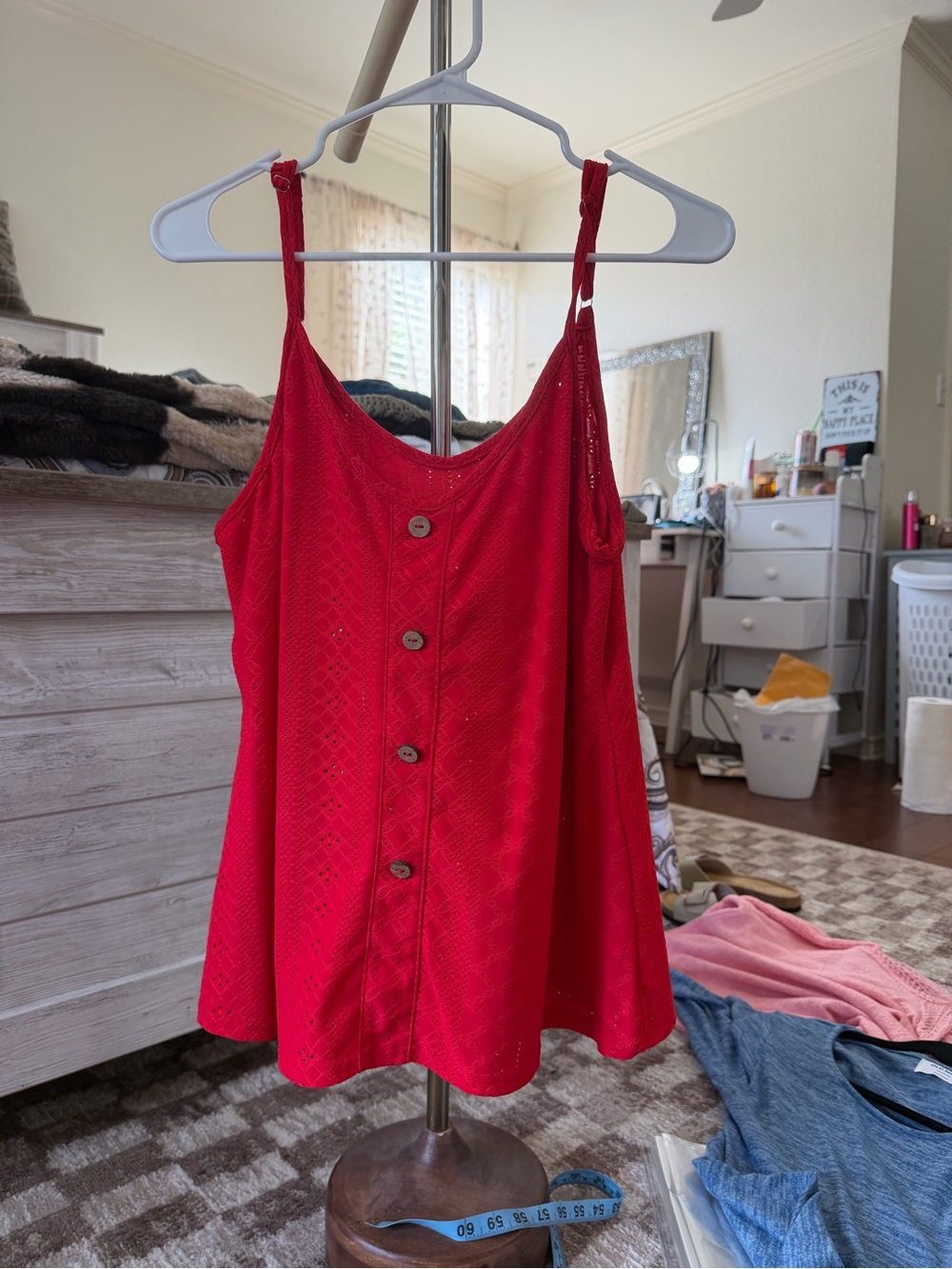 Red Button-Front Women’s Tank Top size Large